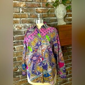 NWOT New Hinson Wu Halsey Buttoned Down Cotton Paisley Blouse - Sz Medium